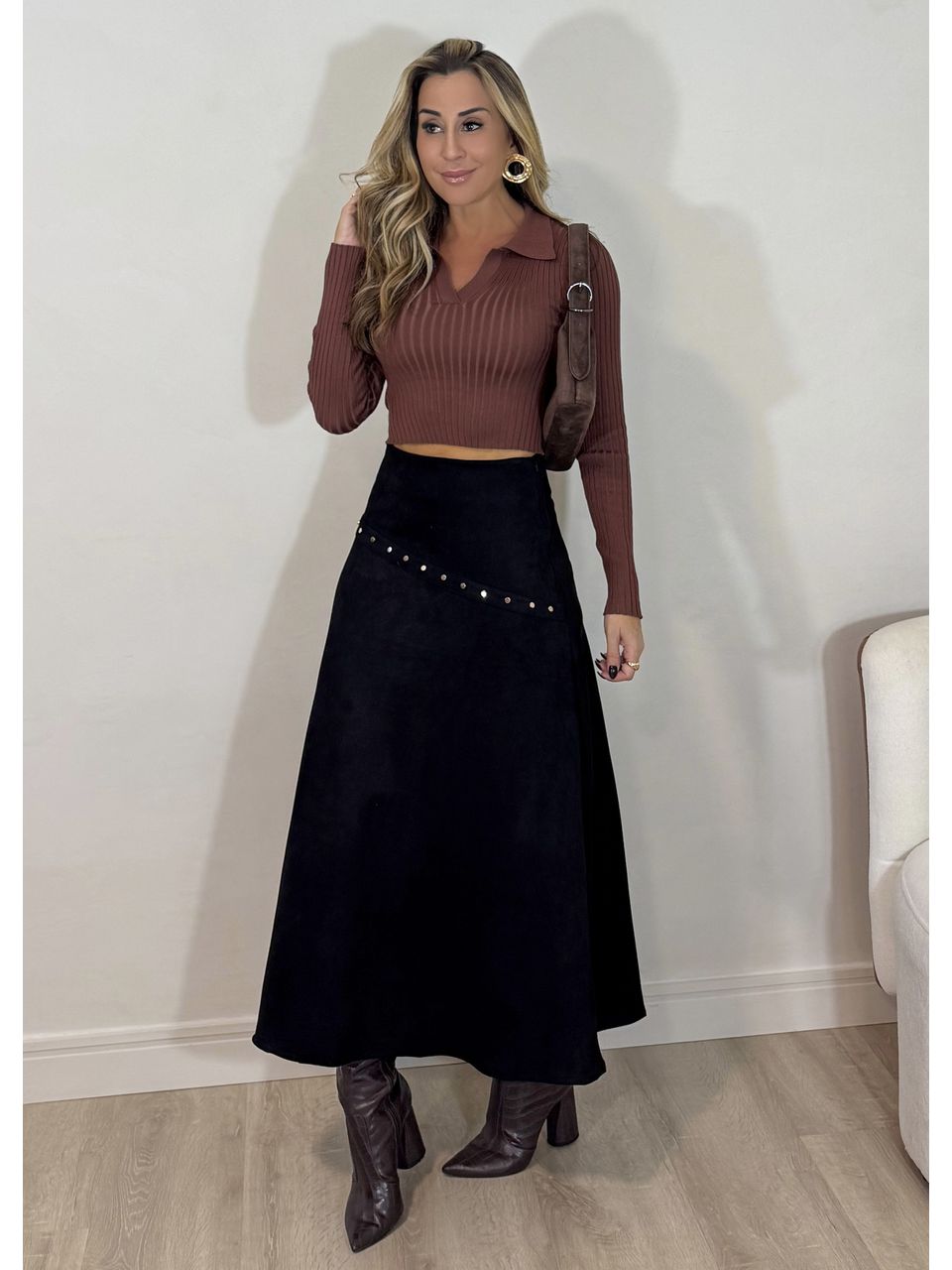 Saia Midi Suede - 4344 - MADONNA BASIC