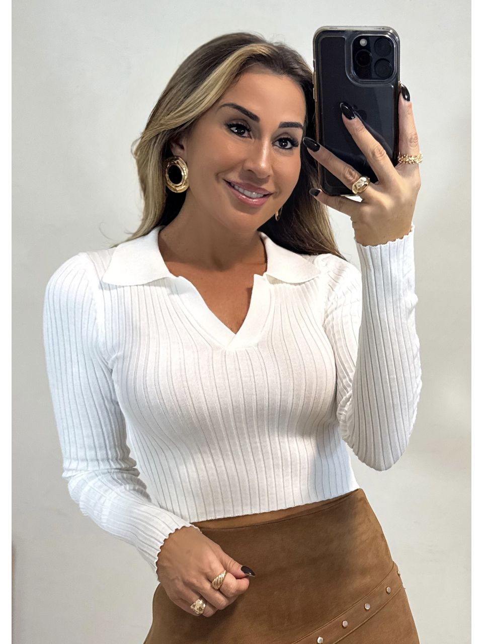 Blusa Tricot Gola Polo