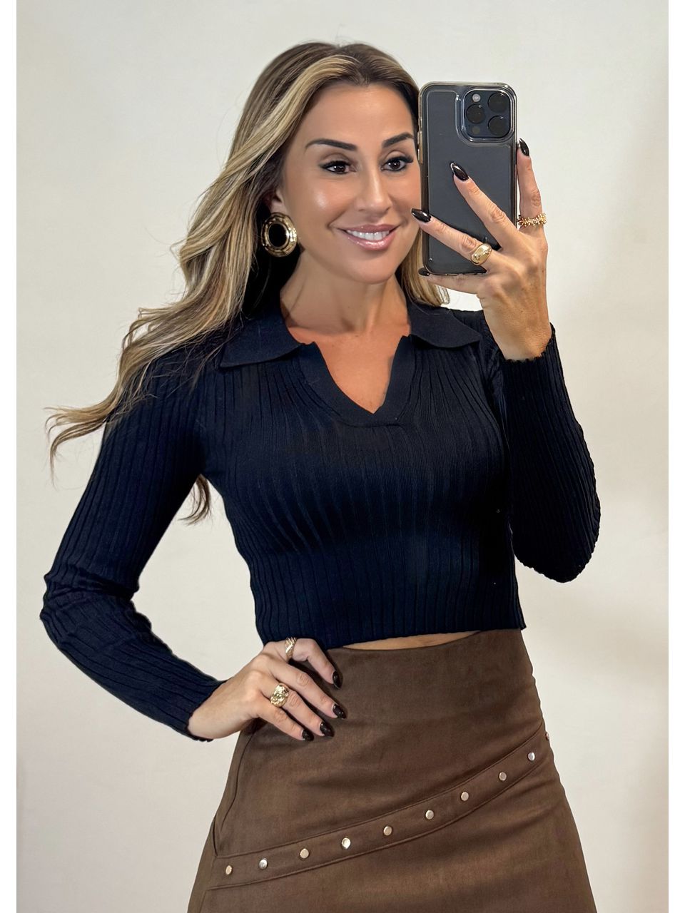 Blusa Tricot Gola Polo