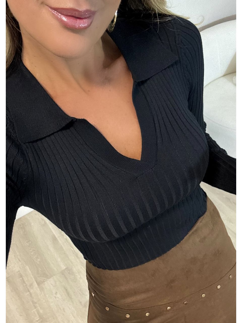 Blusa Tricot Gola Polo