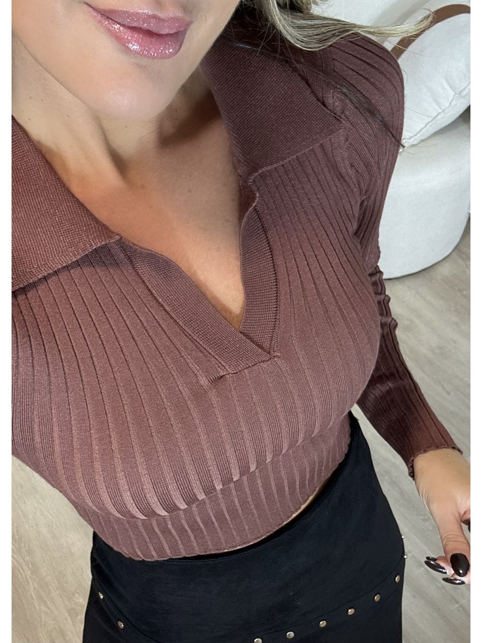 Blusa Tricot Gola Polo