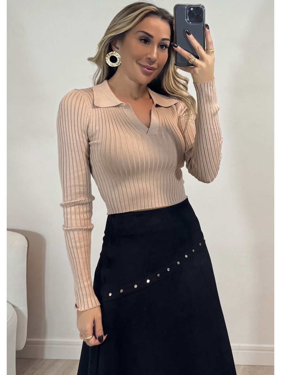 Blusa Tricot Gola Polo