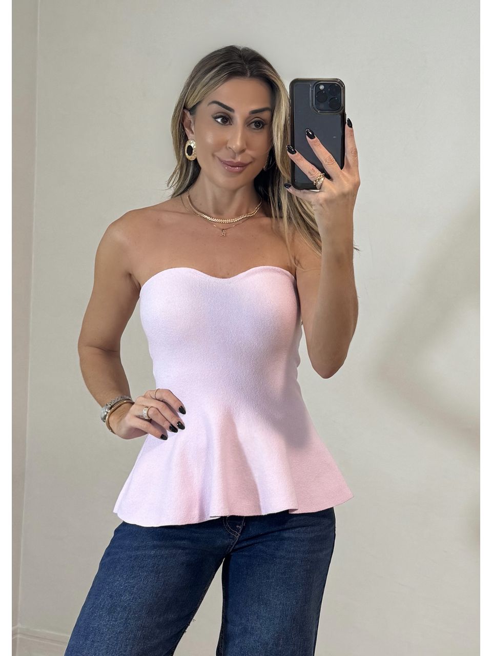 Top Tricot Tomara que caia Peplum
