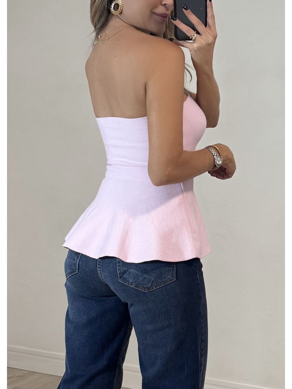Top Tricot Tomara que caia Peplum