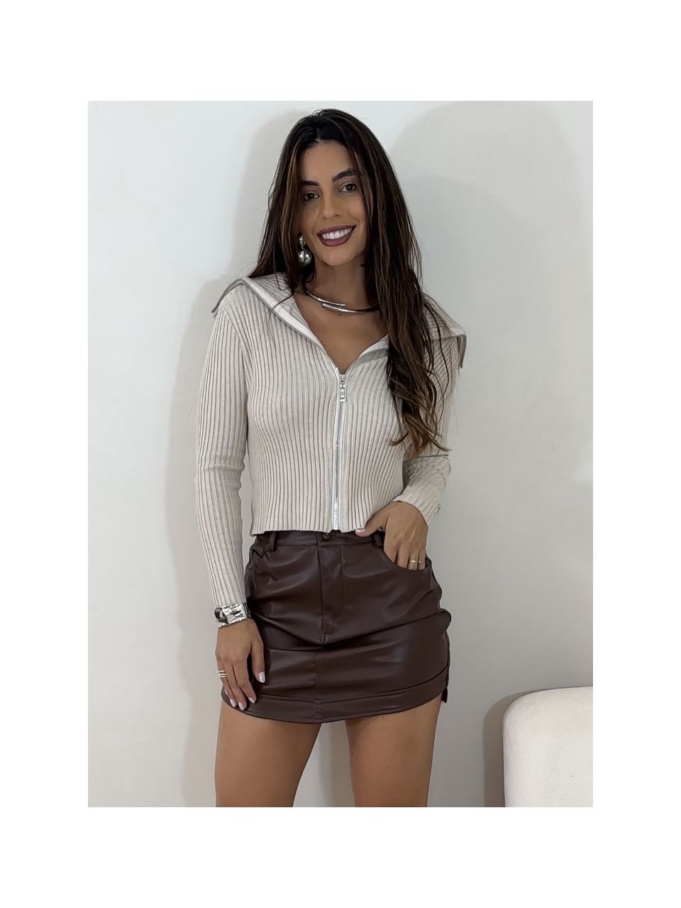 Cardigan Trico Zíper Aurora