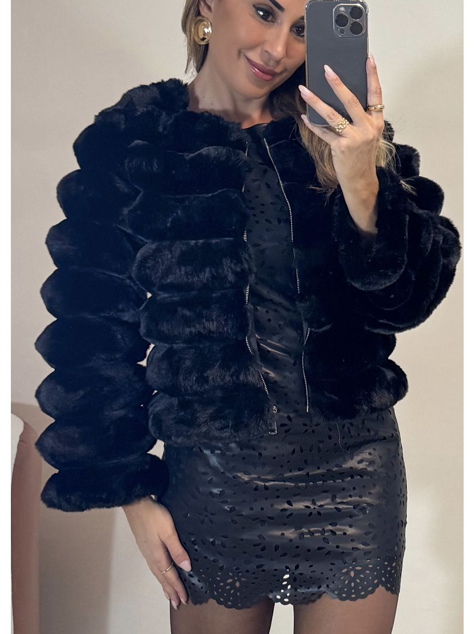 Casaco de pelo com zíper 