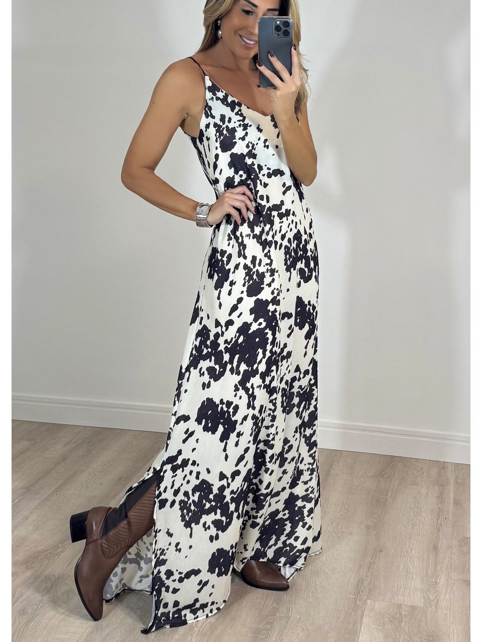 Vestido Crepe Cow Print