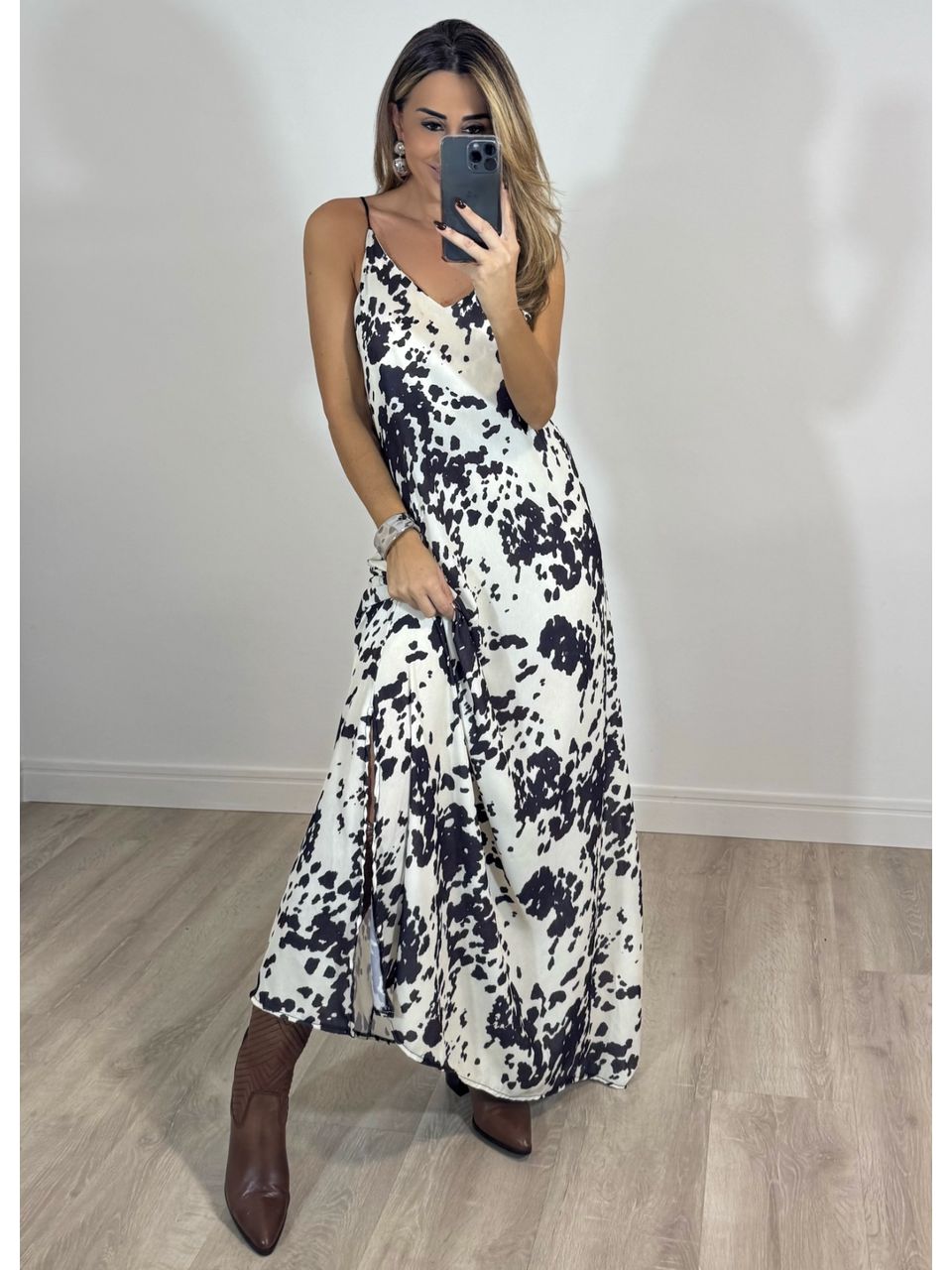 Vestido Crepe Cow Print