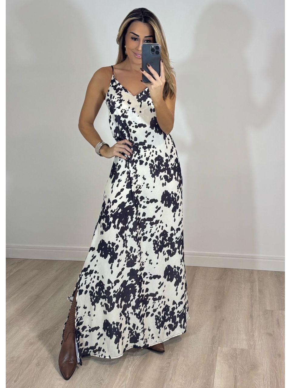 Vestido Crepe Cow Print