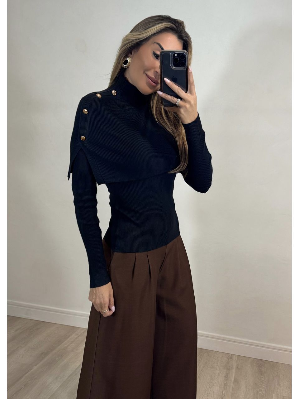 Blusa Tricot Gola Removível 
