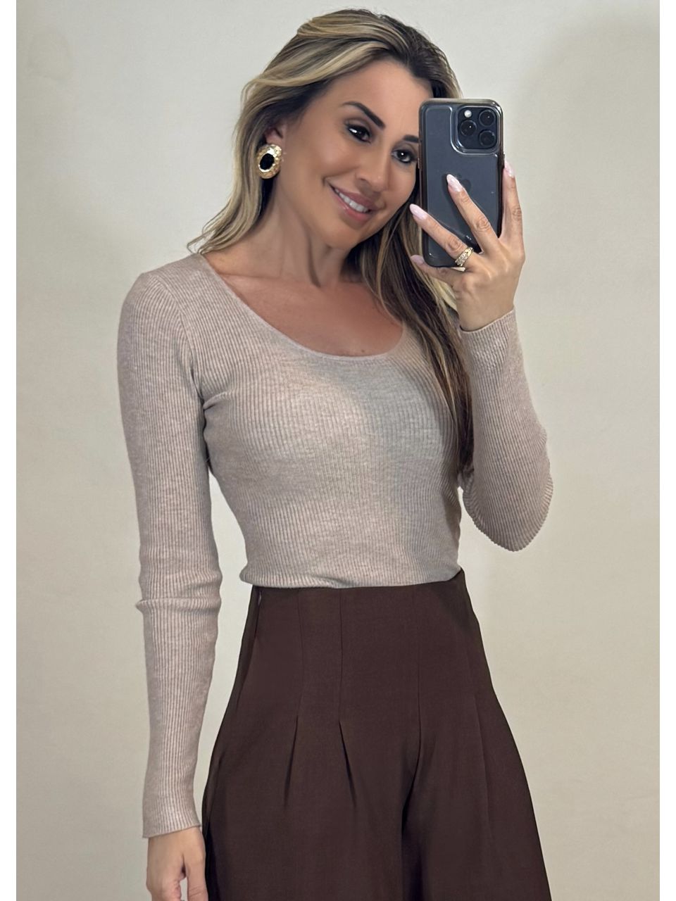Blusa Tricot Gola Removível 