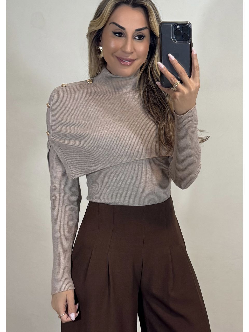 Blusa Tricot Gola Removível 
