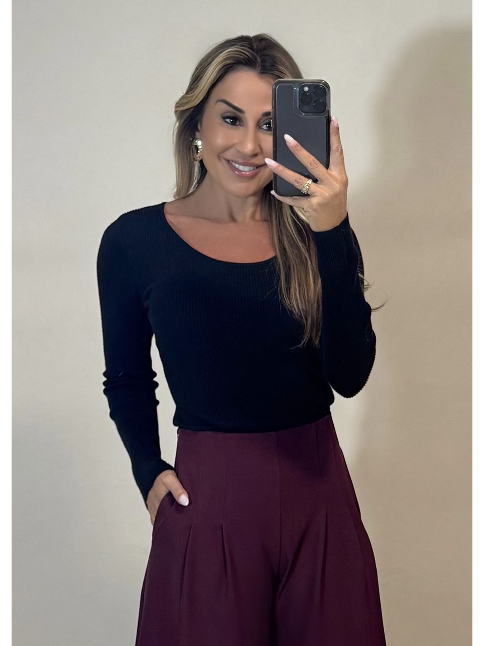 Blusa Tricot Gola Removível 