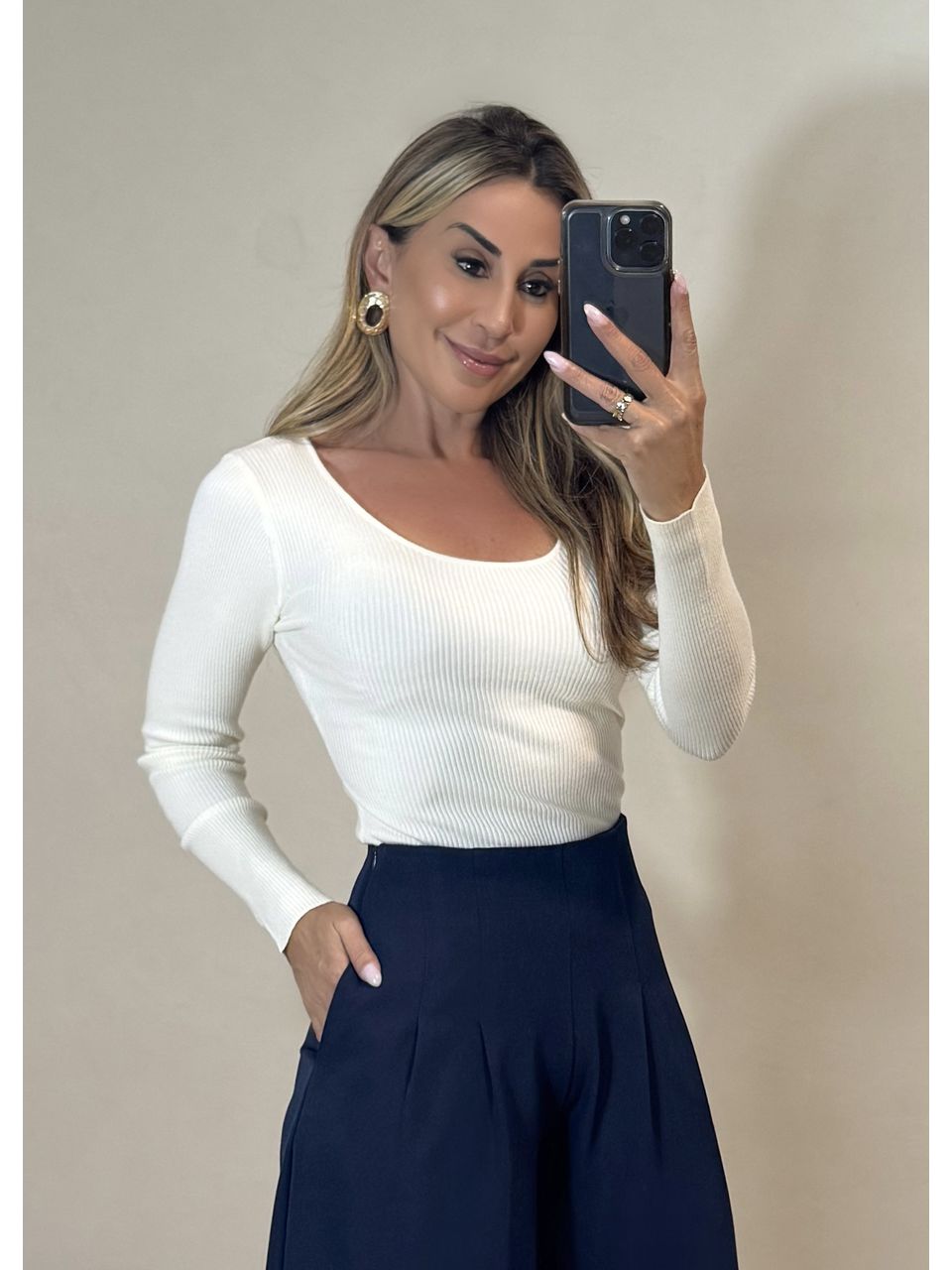 Blusa Tricot Gola Removível 