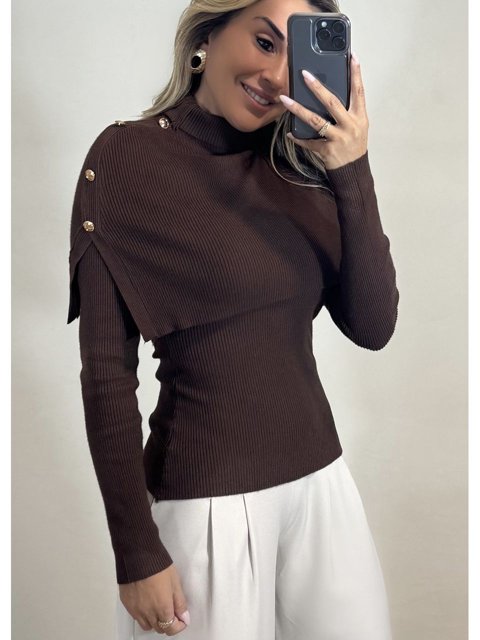 Blusa Tricot Gola Removível 