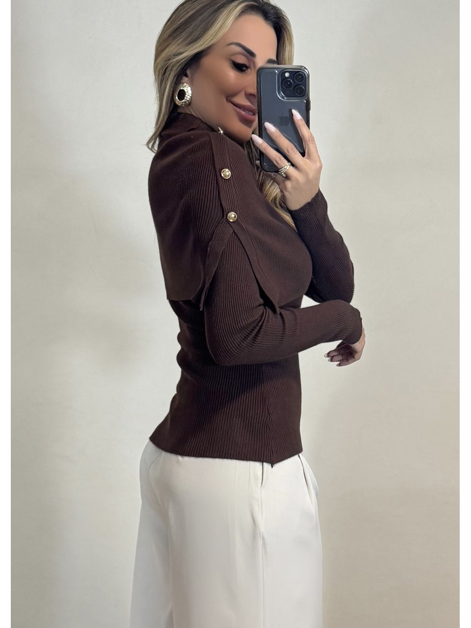 Blusa Tricot Gola Removível 