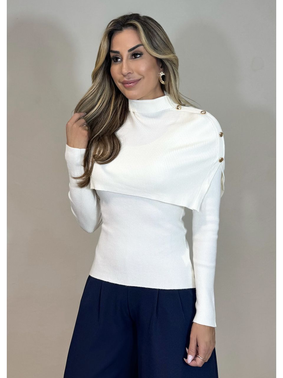 Blusa Tricot Gola Removível 