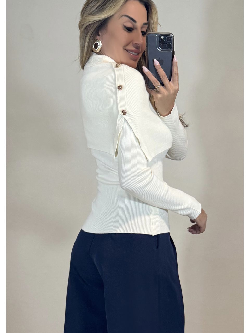 Blusa Tricot Gola Removível 