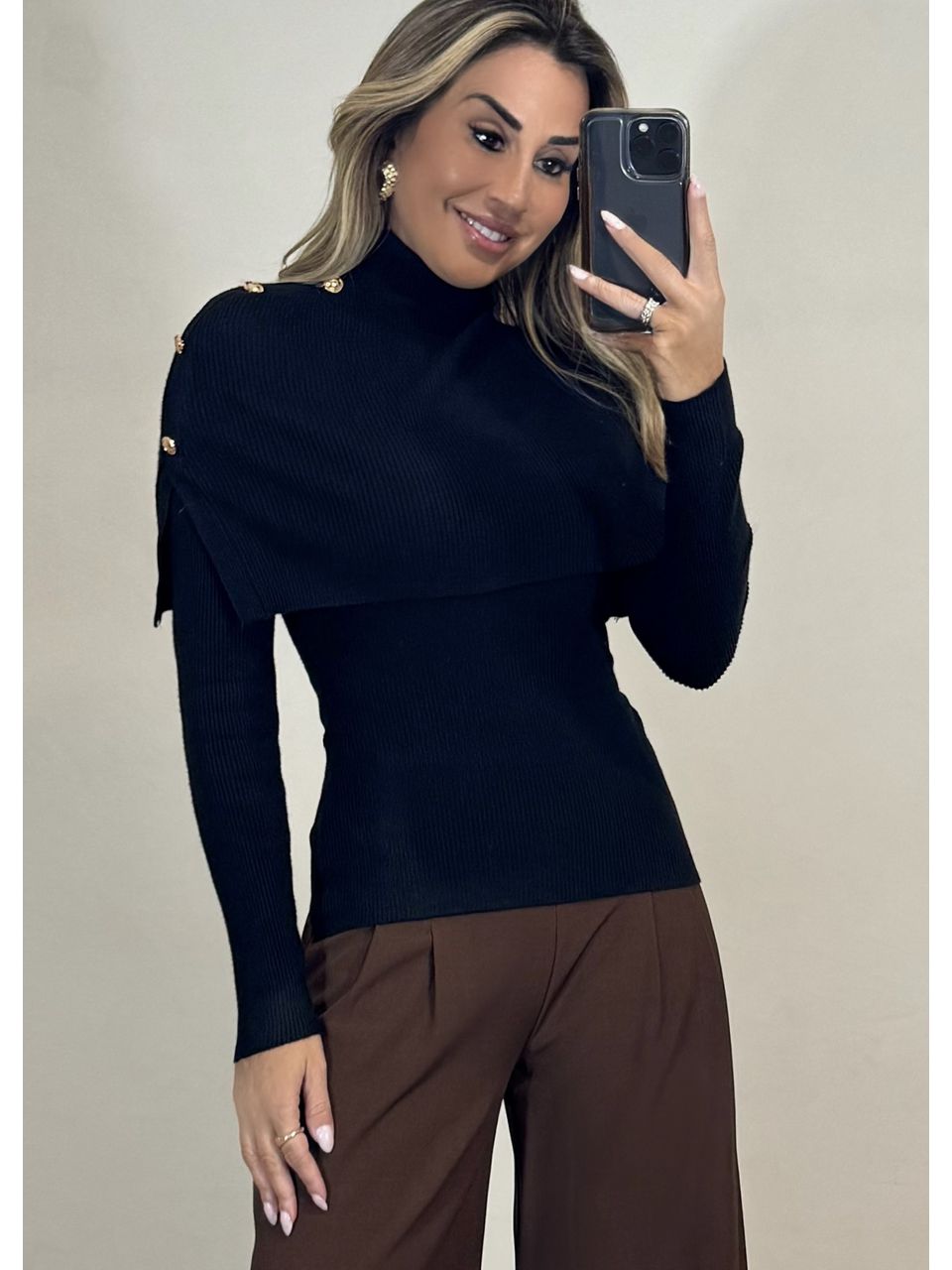 Blusa Tricot Gola Removível 