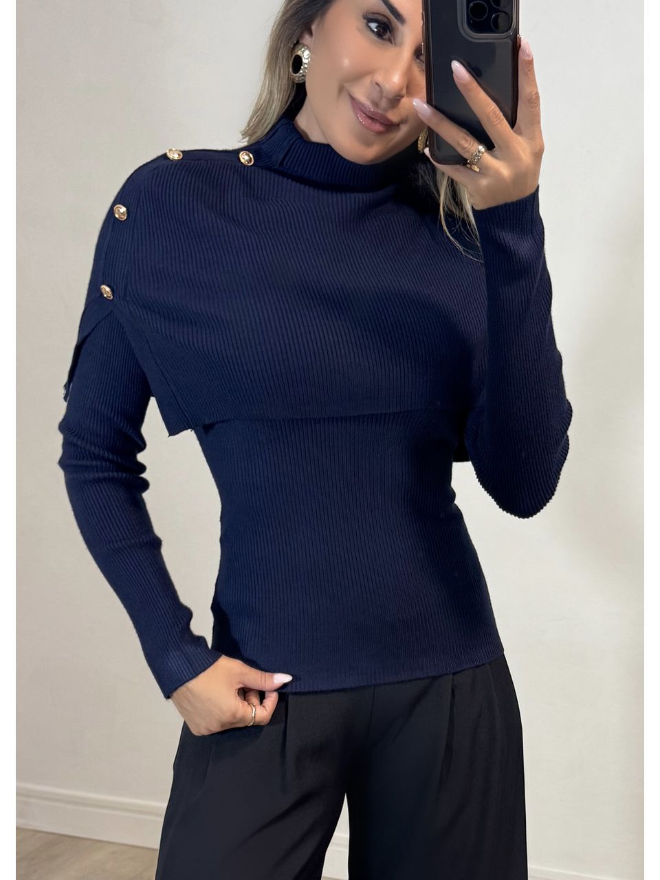 Blusa Tricot Gola Removível 