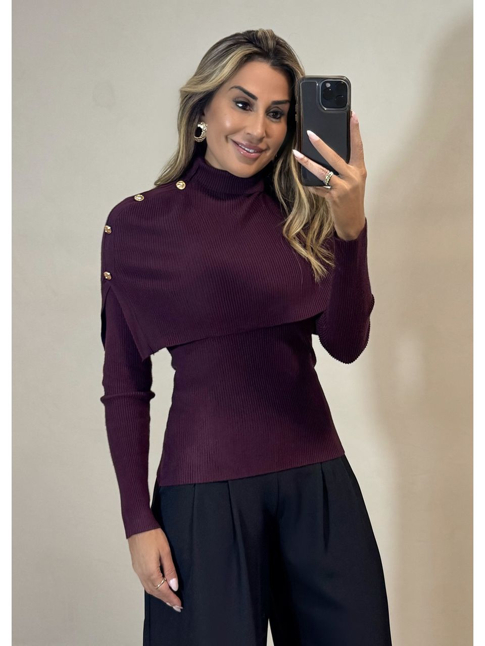 Blusa Tricot Gola Removível 