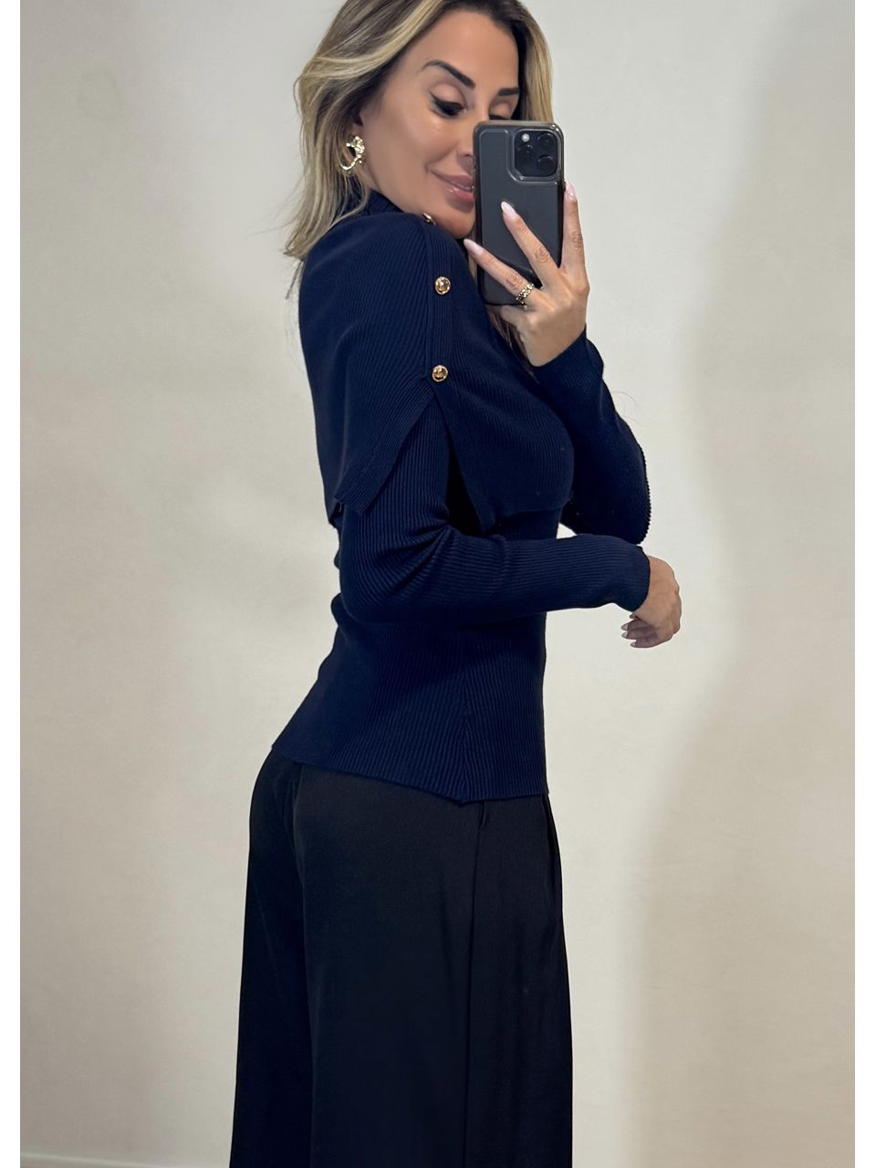 Blusa Tricot Gola Removível 