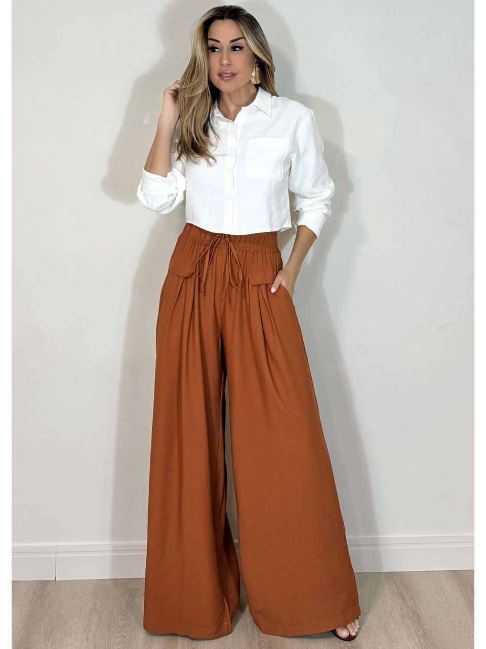 Calça pantalona Ampla com amarração - 2527 - MADONNA BASIC