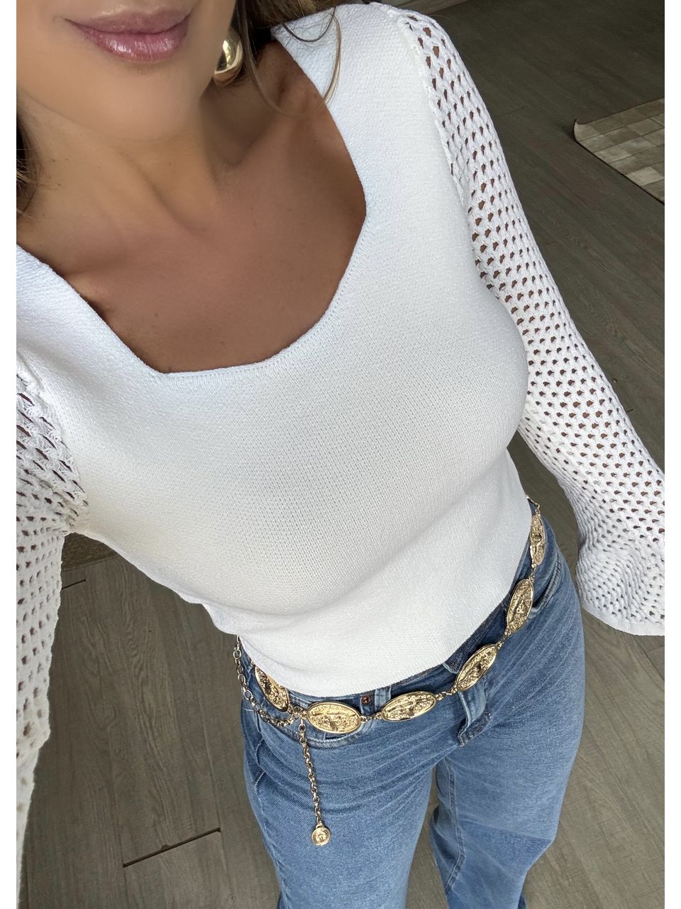 Blusa Tricot Manga tela