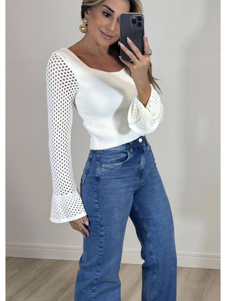Blusa Tricot Manga tela
