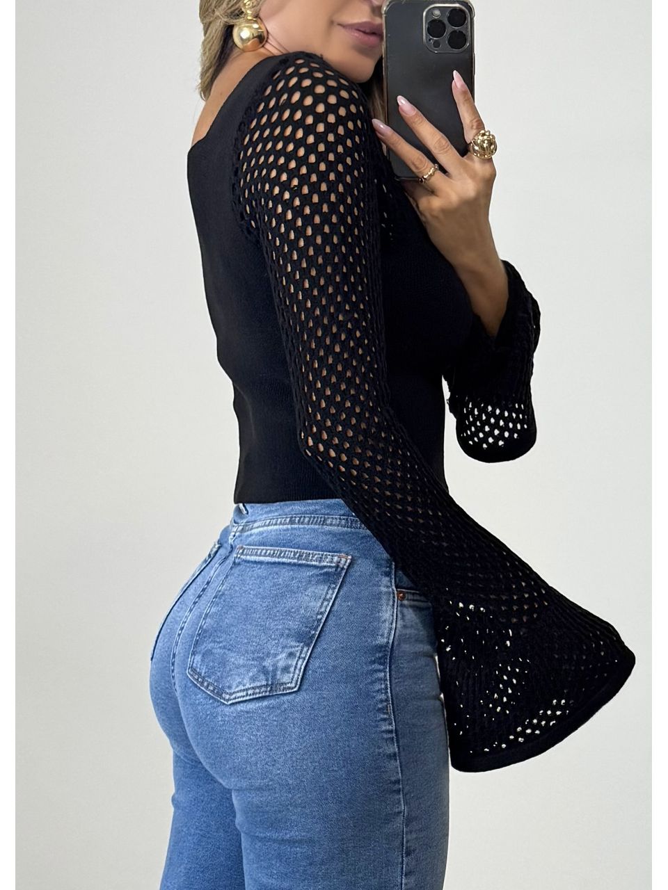 Blusa Tricot Manga tela