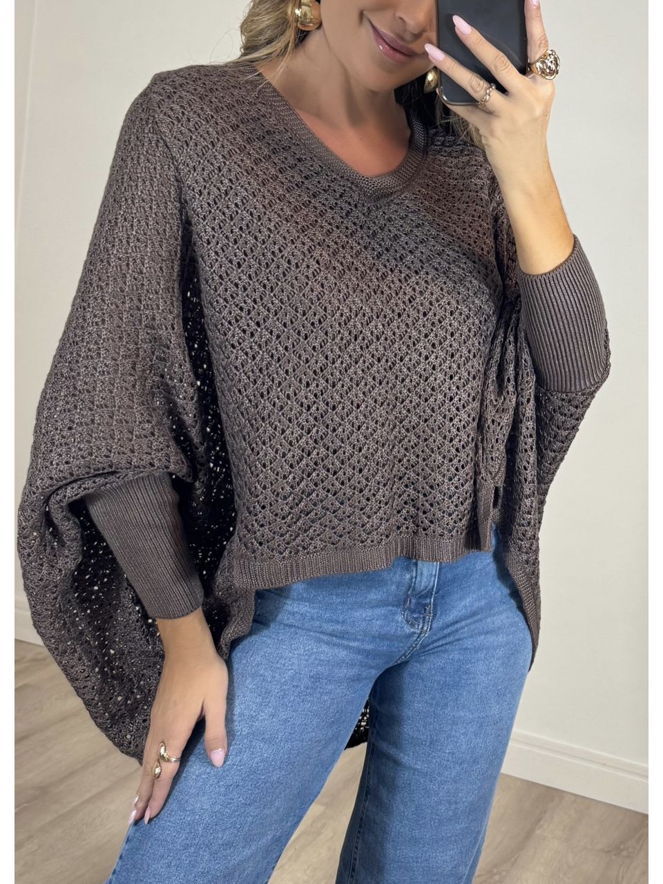 Blusa Poncho Tricot