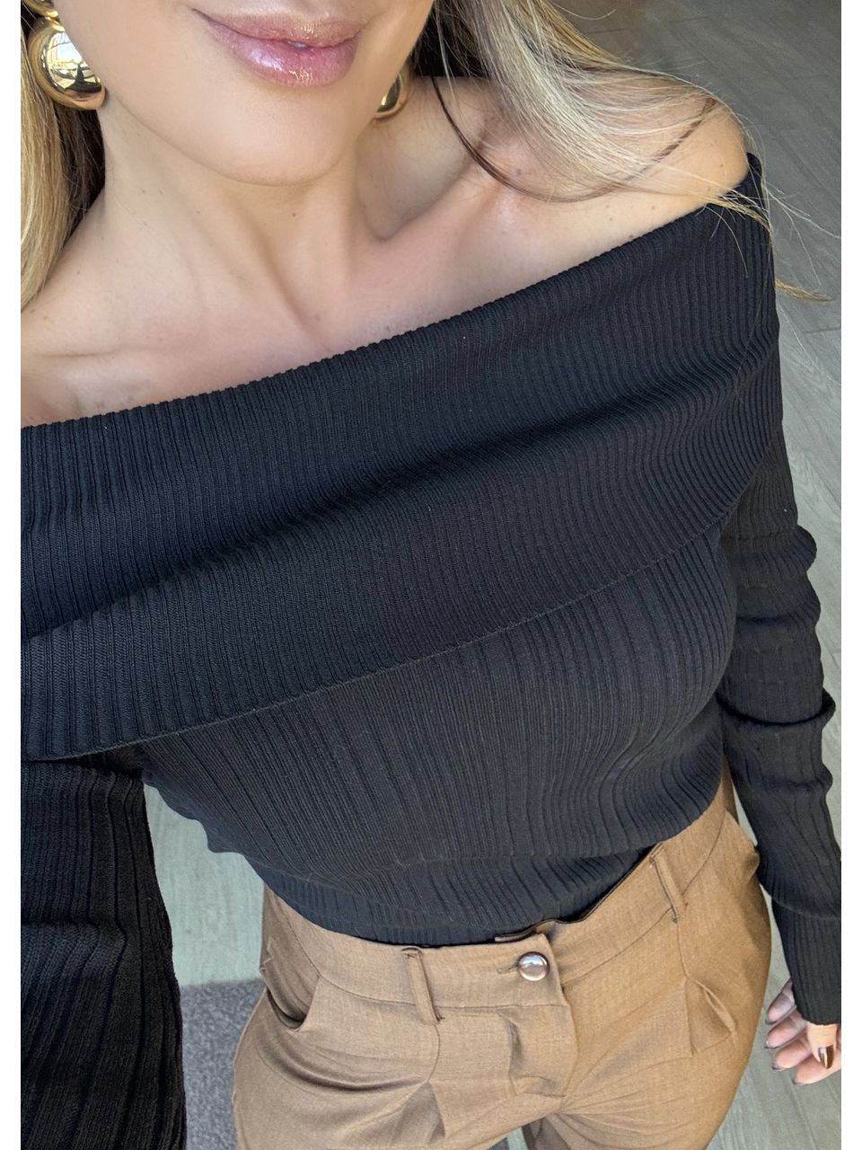 Blusa Tricot Ombro A Ombro