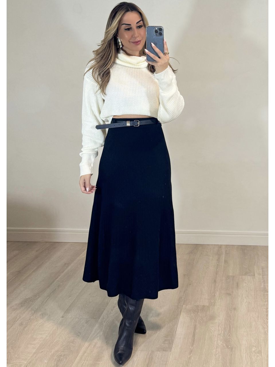 Saia Tricot Com Nervuras 