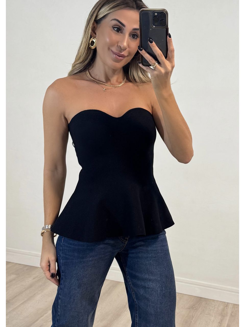 Top Tricot Tomara que caia Peplum
