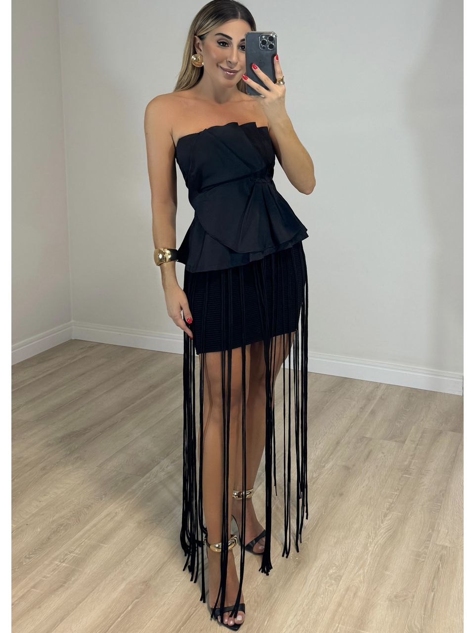 Saia Tricot Com Franjas
