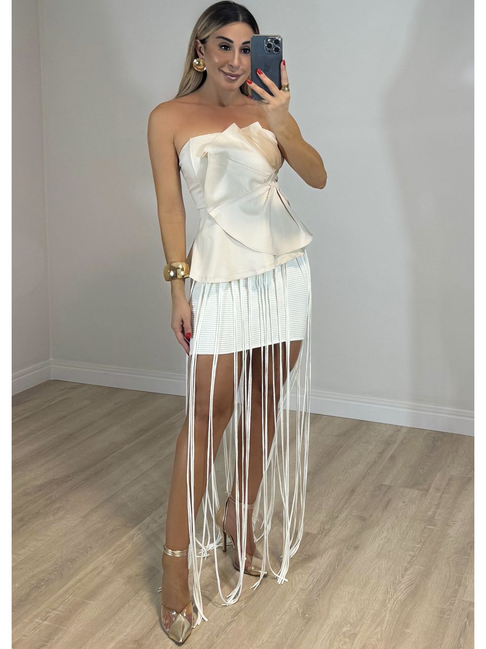 Saia Tricot Com Franjas