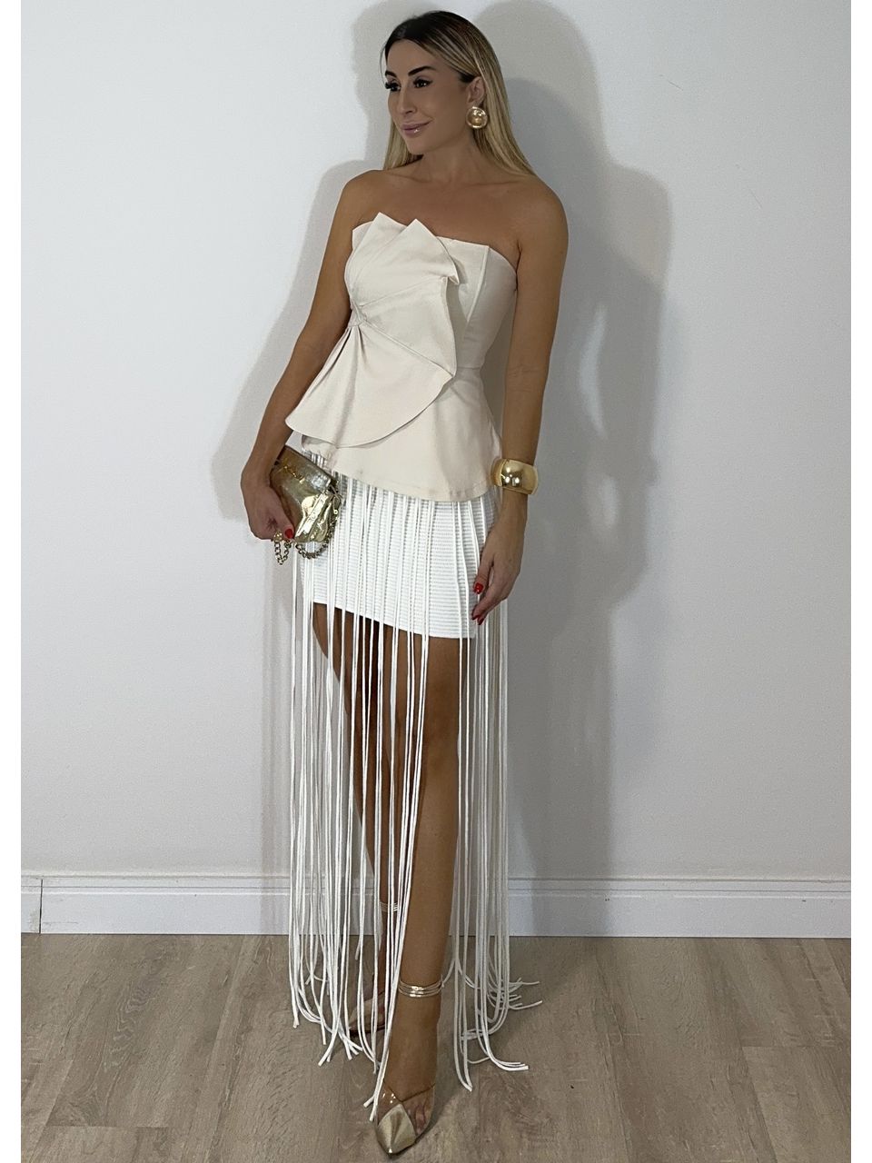 Saia Tricot Com Franjas
