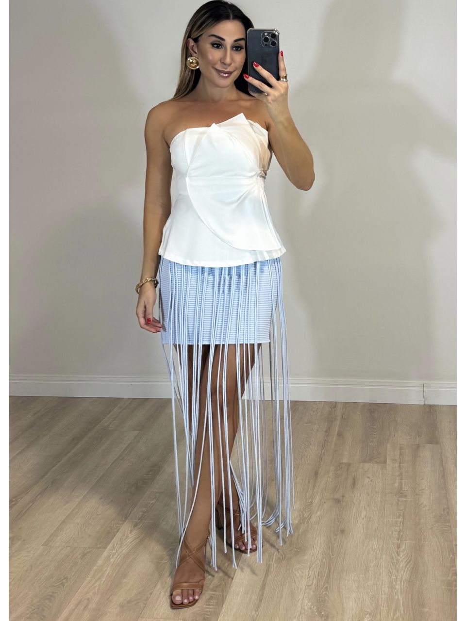Saia Tricot Com Franjas
