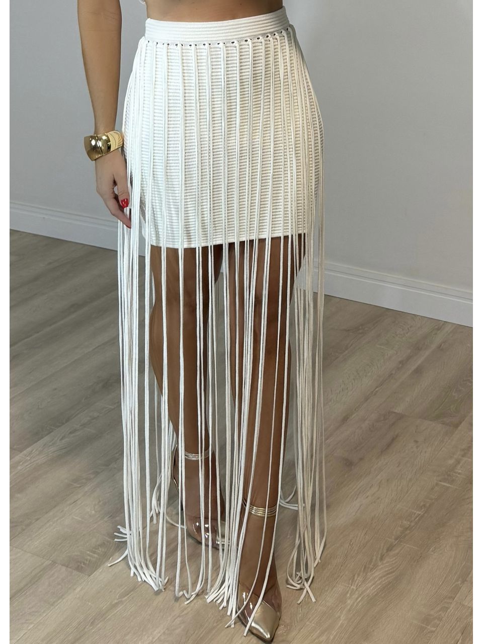 Saia Tricot Com Franjas