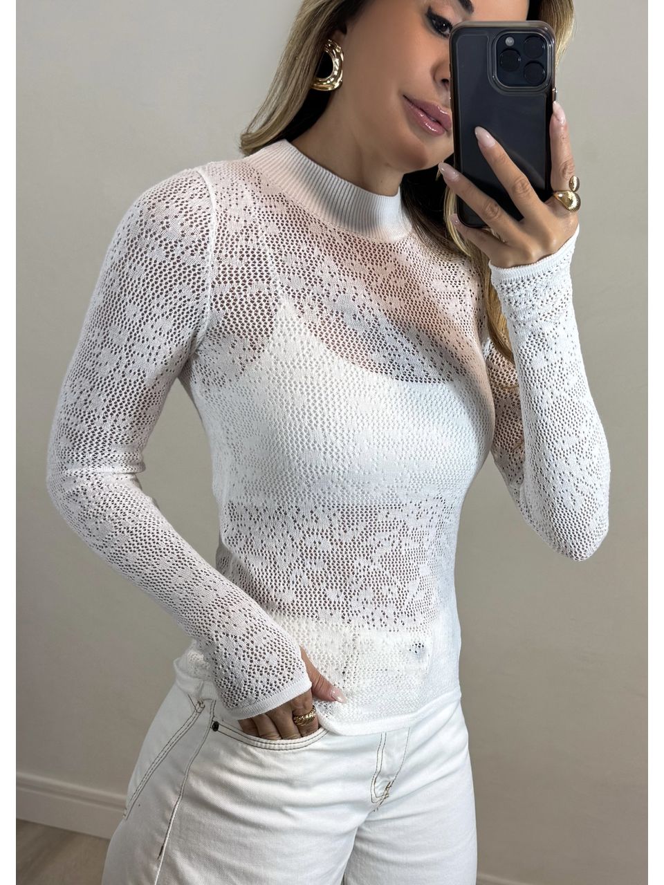 Blusa Tricot Rendado 