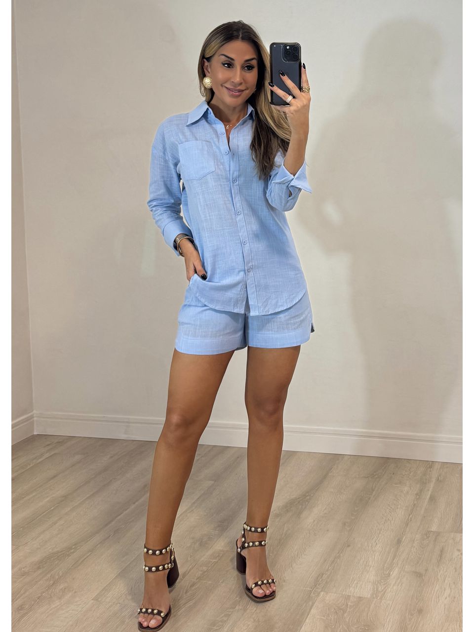 Conjunto Short Camisa Linho