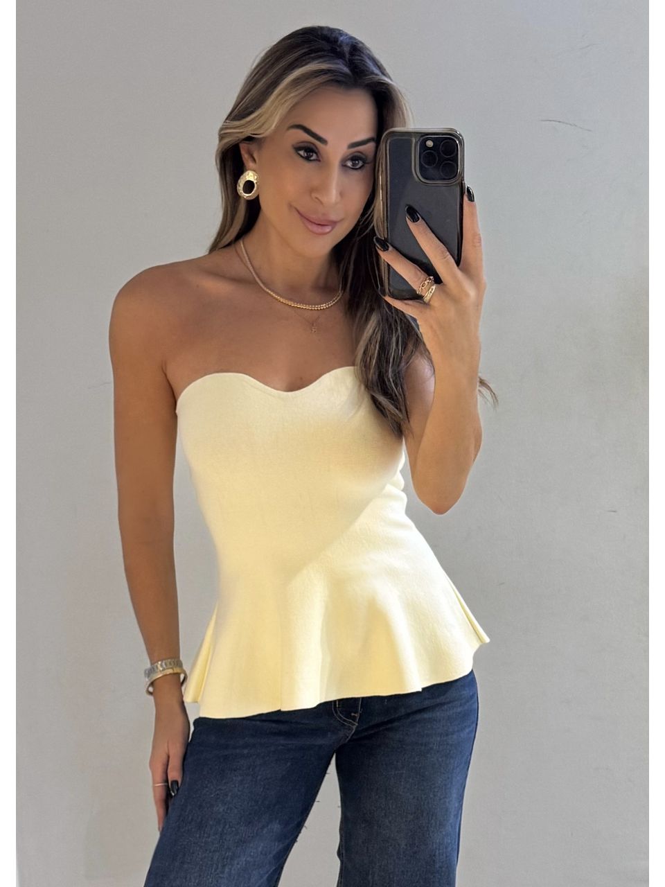 Top tricot tomara que caia Peplum