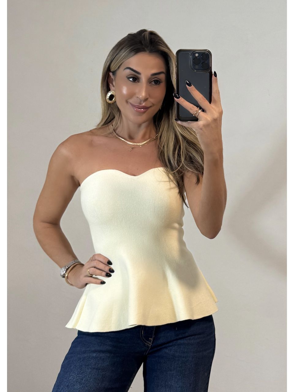 Top tricot tomara que caia Peplum - 3363 - MADONNA BASIC