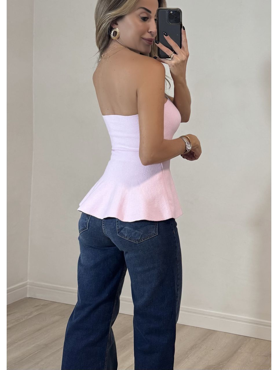 Top Tricot Tomara que caia Peplum