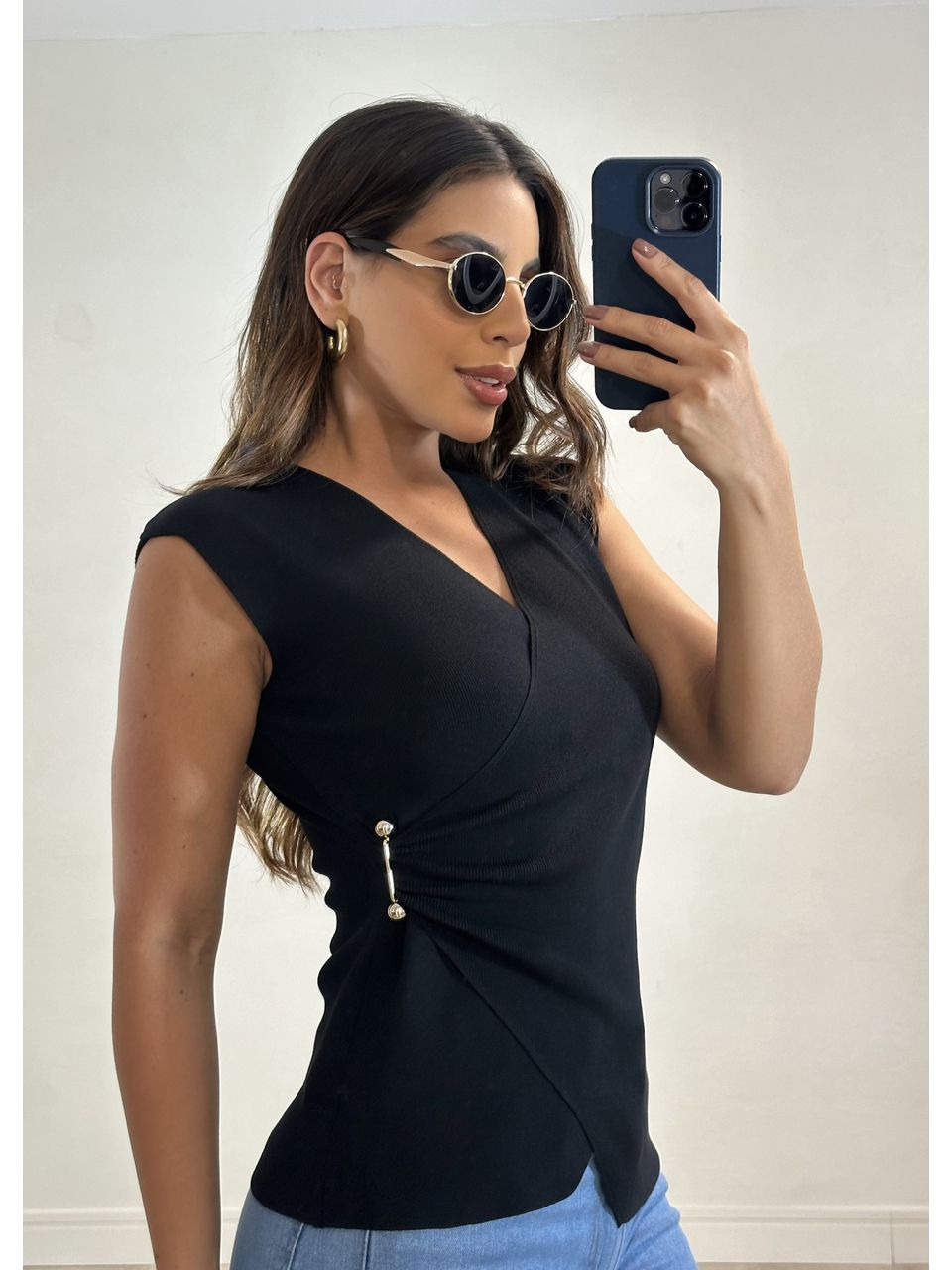 Blusa Tricot Transpassada Rayon
