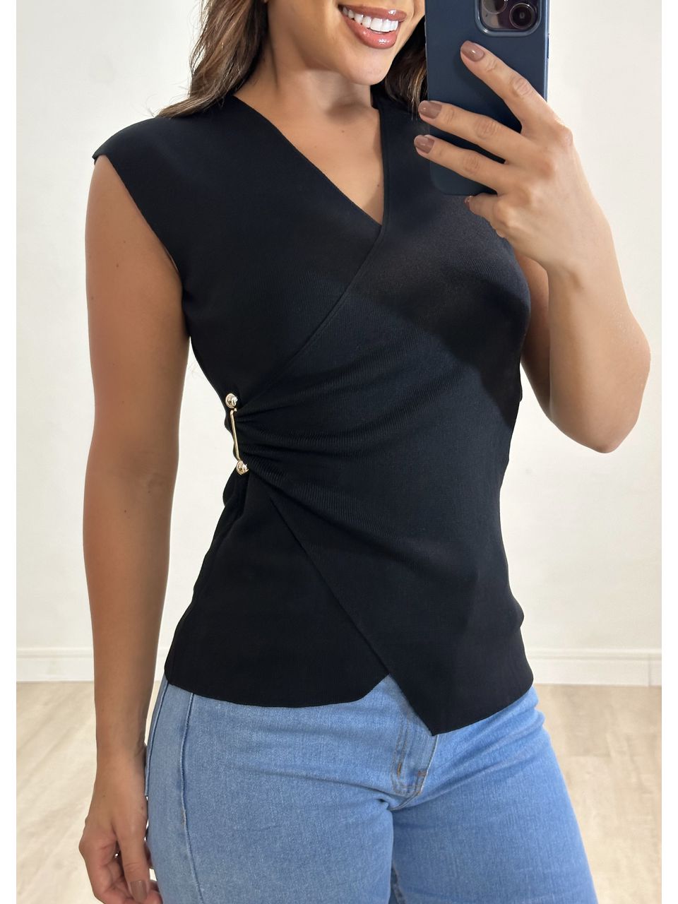 Blusa Tricot Transpassada Rayon