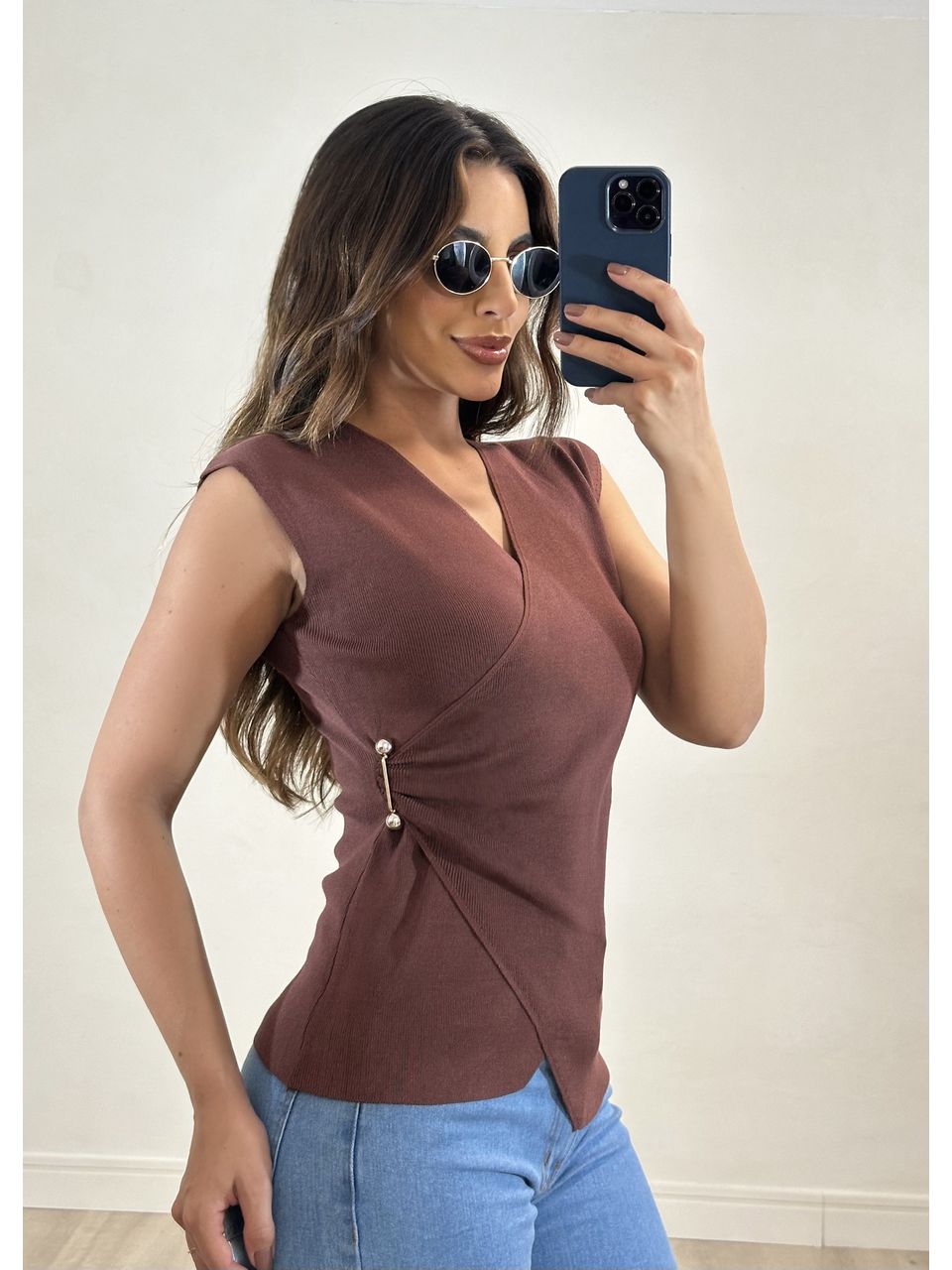 Blusa Tricot Transpassada Rayon 