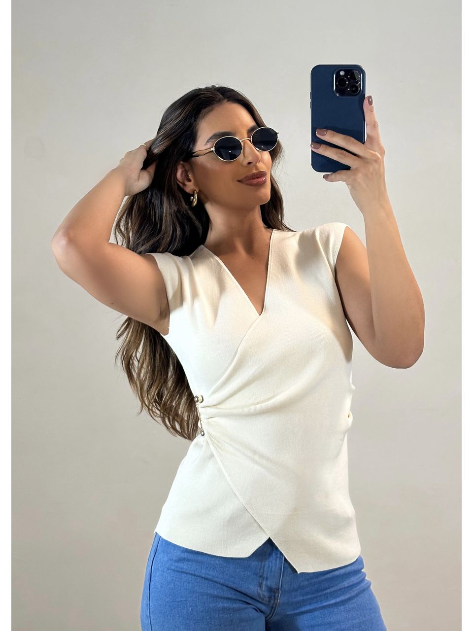 Blusa Tricot Transpassada Rayon 