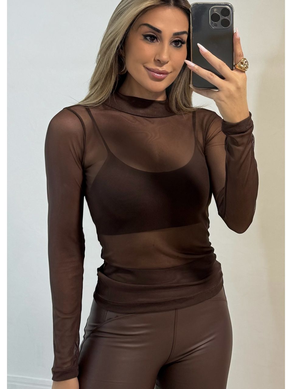 Blusa Tule Café - 2487 - MADONNA BASIC