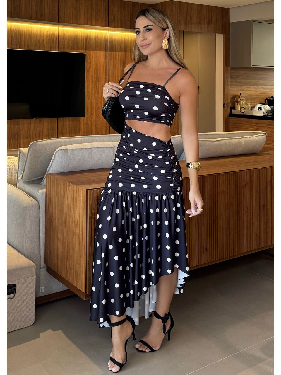 Vestido Poá com recortes - 3852 - MADONNA BASIC